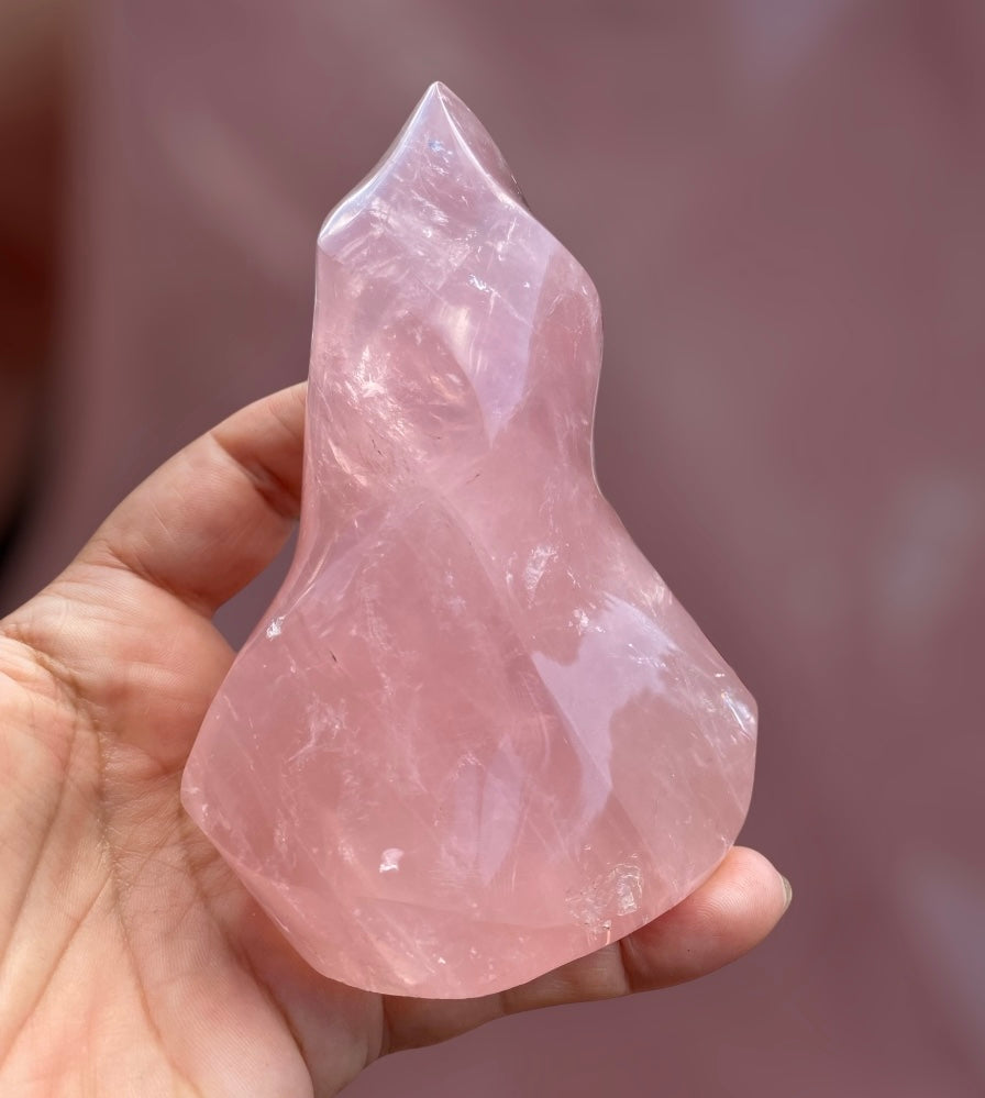 Natural Rose Quartz Flame Carving
