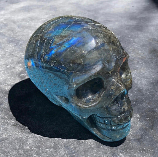 Large Labradorite Skull Blue Flash Crystal 1.09kg Curio Collector Piece