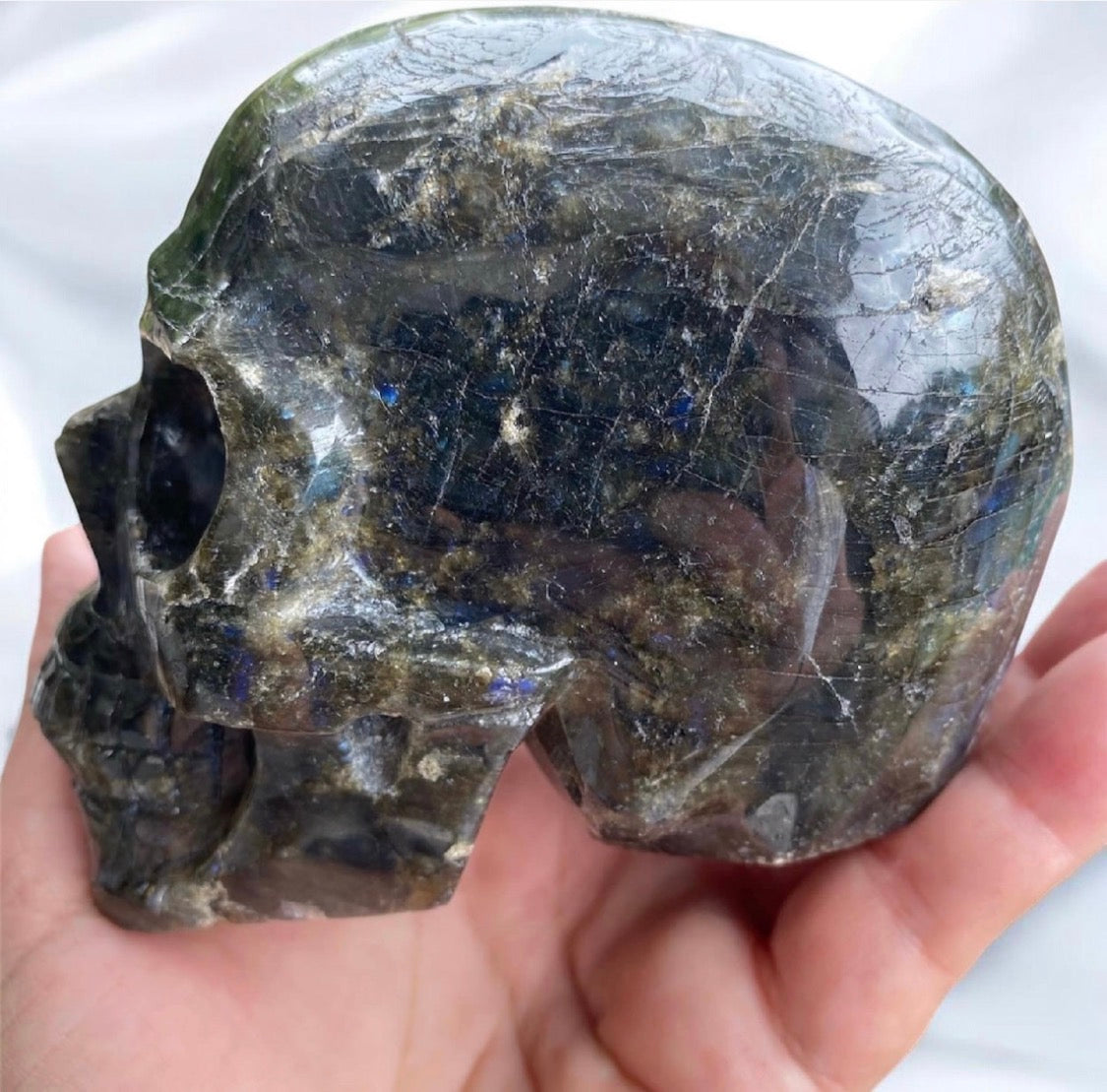 Large Labradorite Skull Blue Flash Crystal 1.09kg Curio Collector Piece