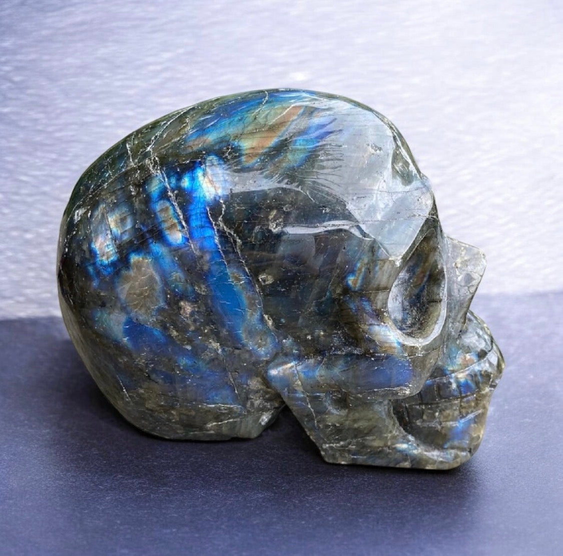 Large Labradorite Skull Blue Flash Crystal 1.09kg Curio Collector Piece