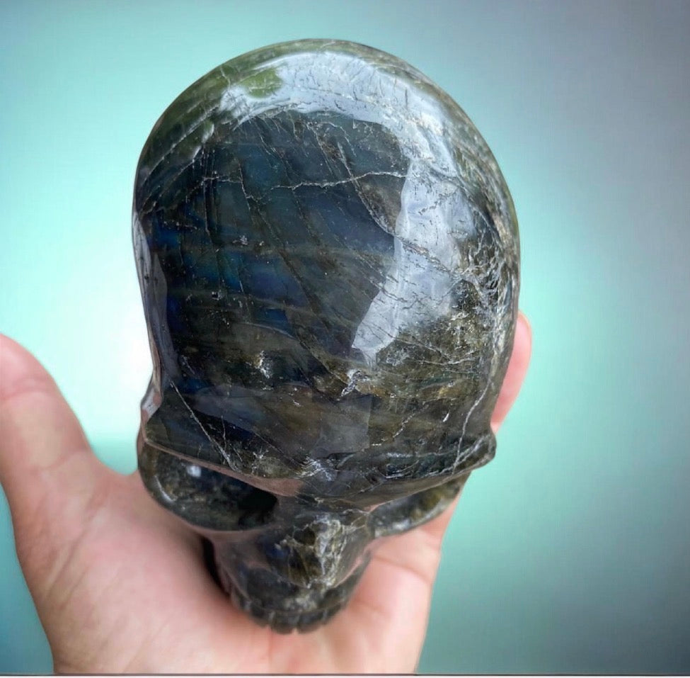 Large Labradorite Skull Blue Flash Crystal 1.09kg Curio Collector Piece