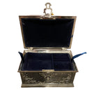 Silver Plated double layer blue velvet Jewellery Box