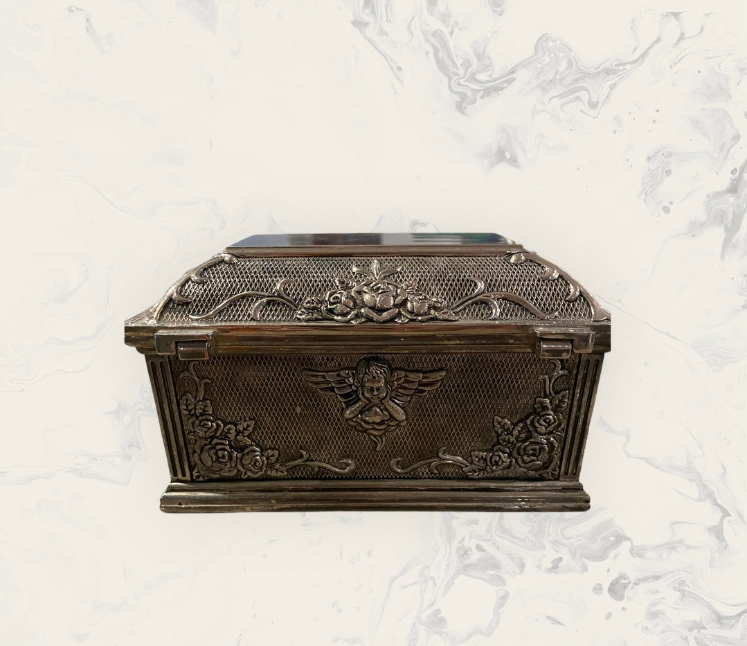 Silver Plated double layer blue velvet Jewellery Box