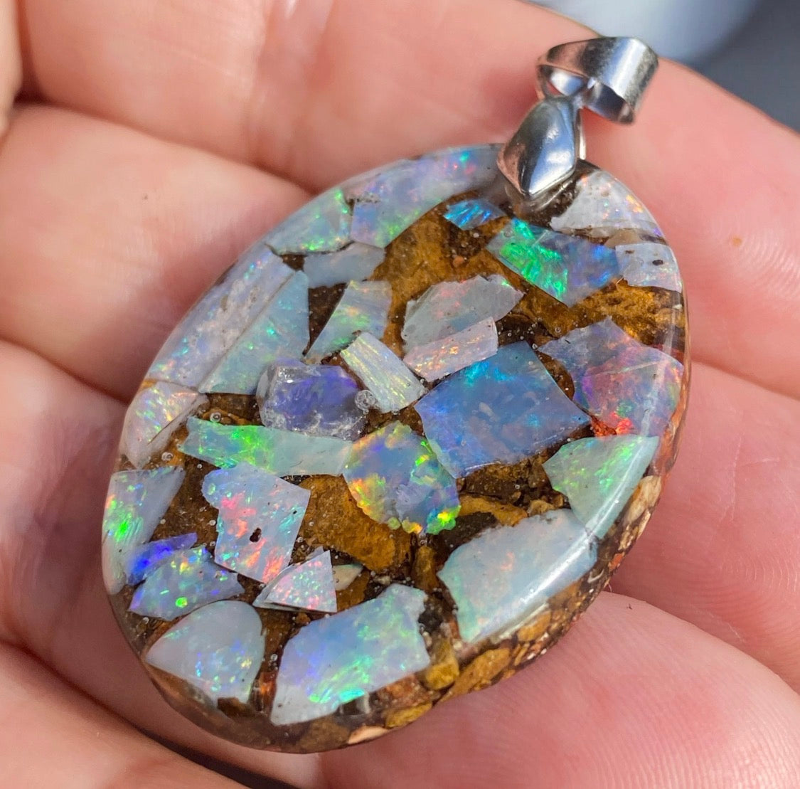Outback Light Oval Large Australian Opal Inlay Pendant