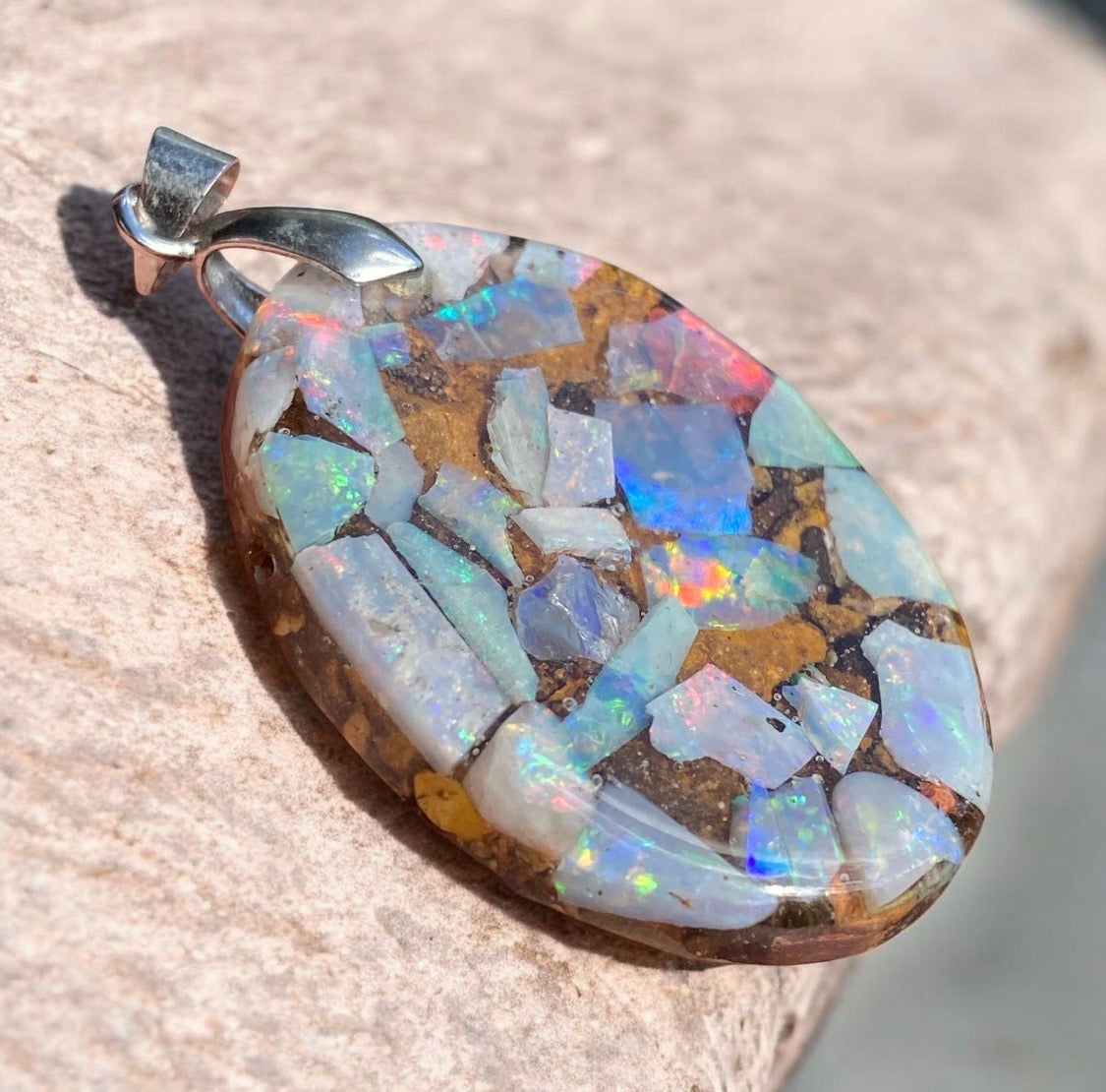 Outback Light Oval Large Australian Opal Inlay Pendant