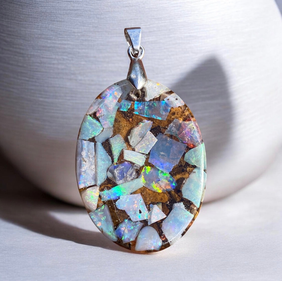 Outback Light Oval Large Australian Opal Inlay Pendant