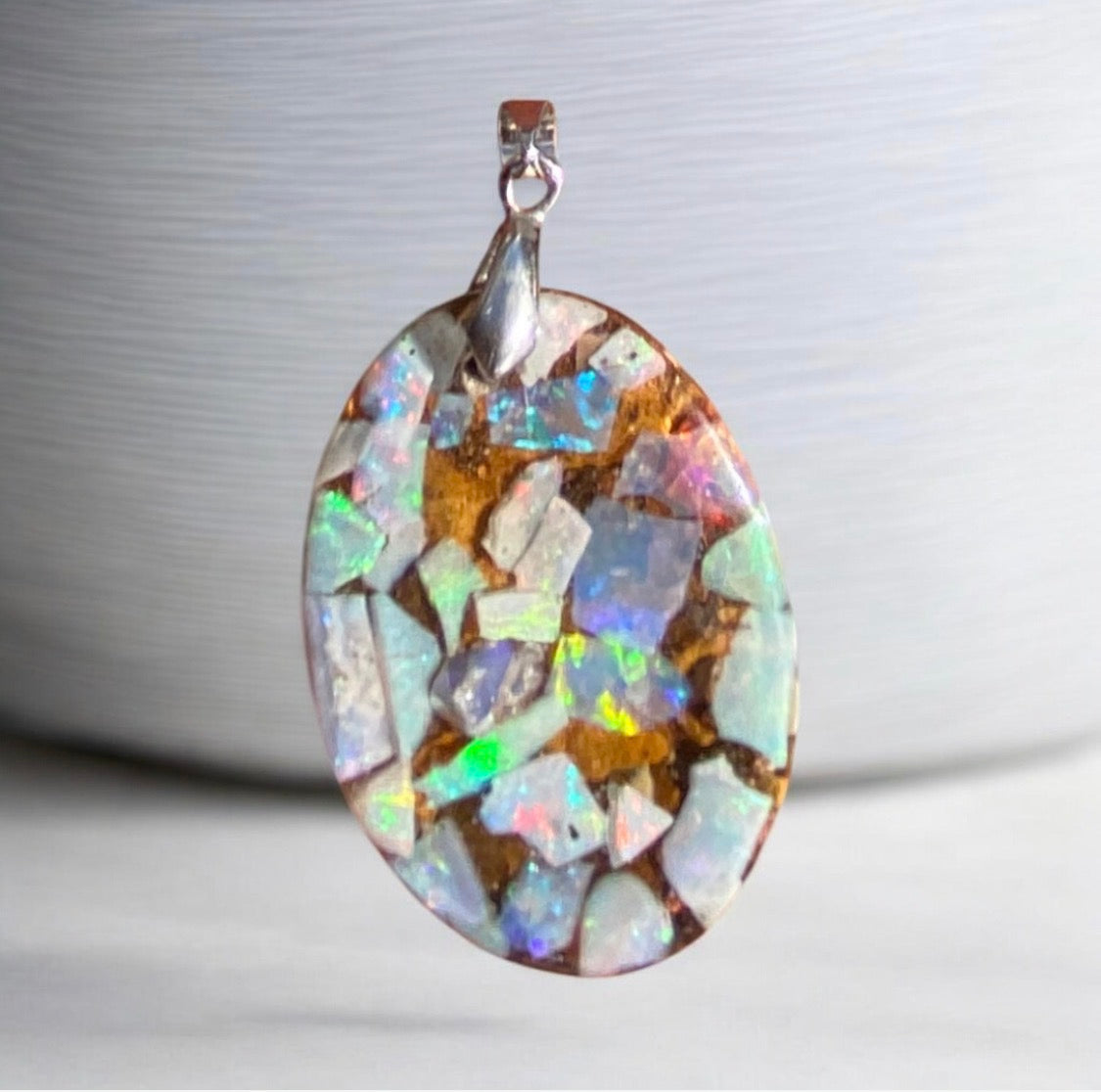 Outback Light Oval Large Australian Opal Inlay Pendant