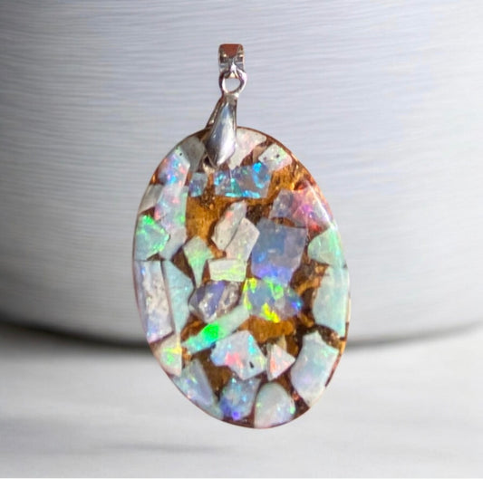 Outback Light Oval Large Australian Opal Inlay Pendant