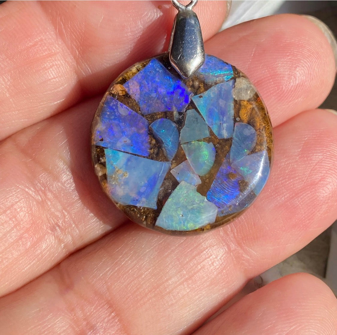Ocean Fire Round Australian Opal Inlay Pendant