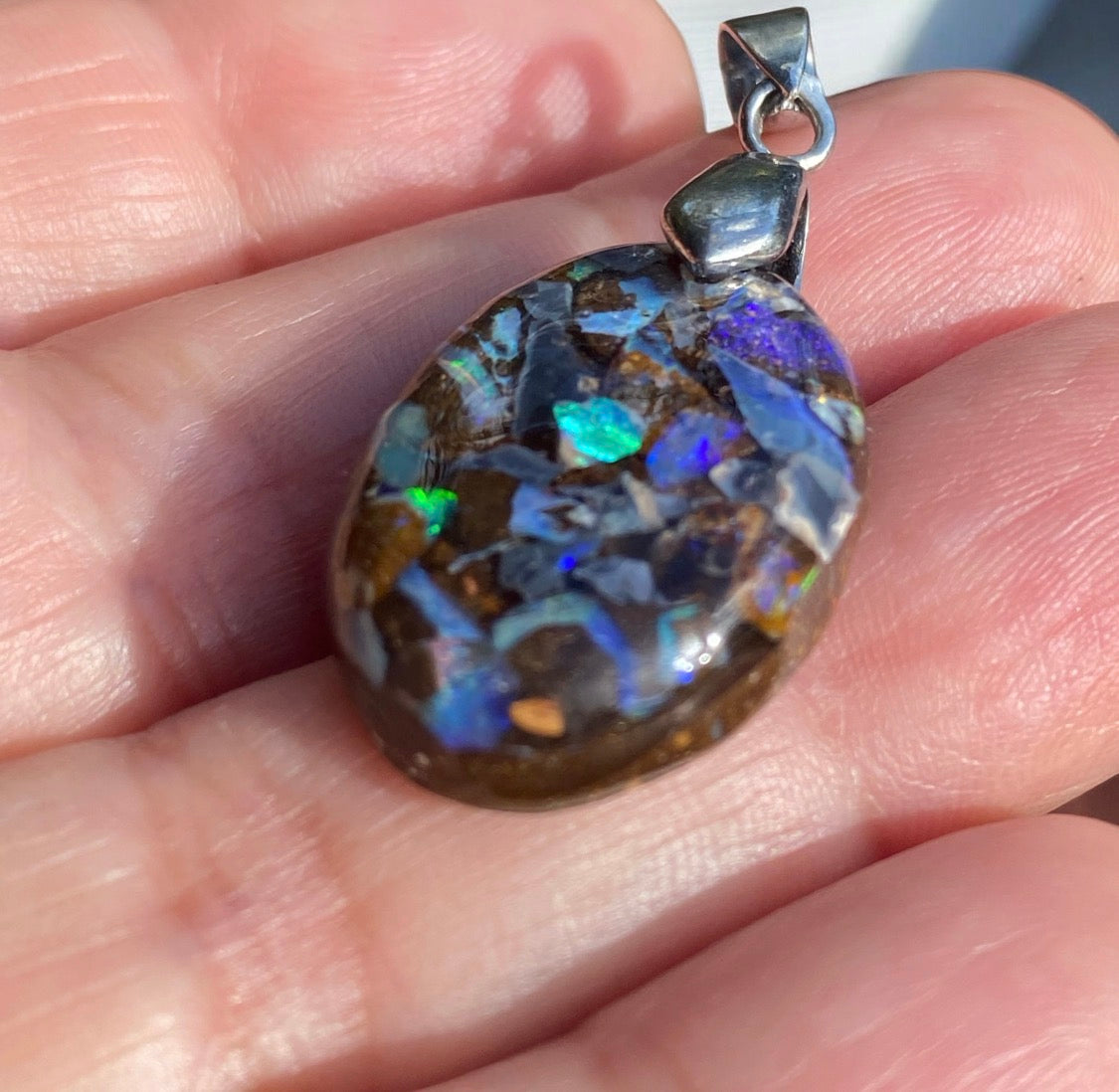 Outback Sky Oval Small Australian Opal Inlay Pendant