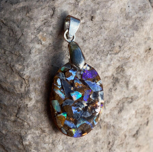 Outback Sky Oval Small Australian Opal Inlay Pendant