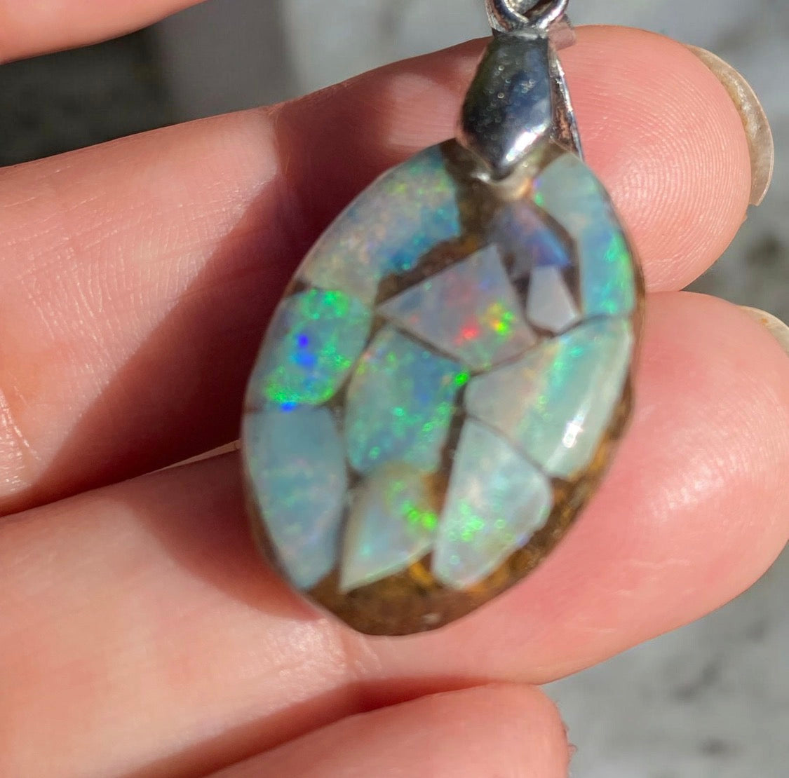 Coastal Mist Oval Small Australian Opal Inlay Pendant