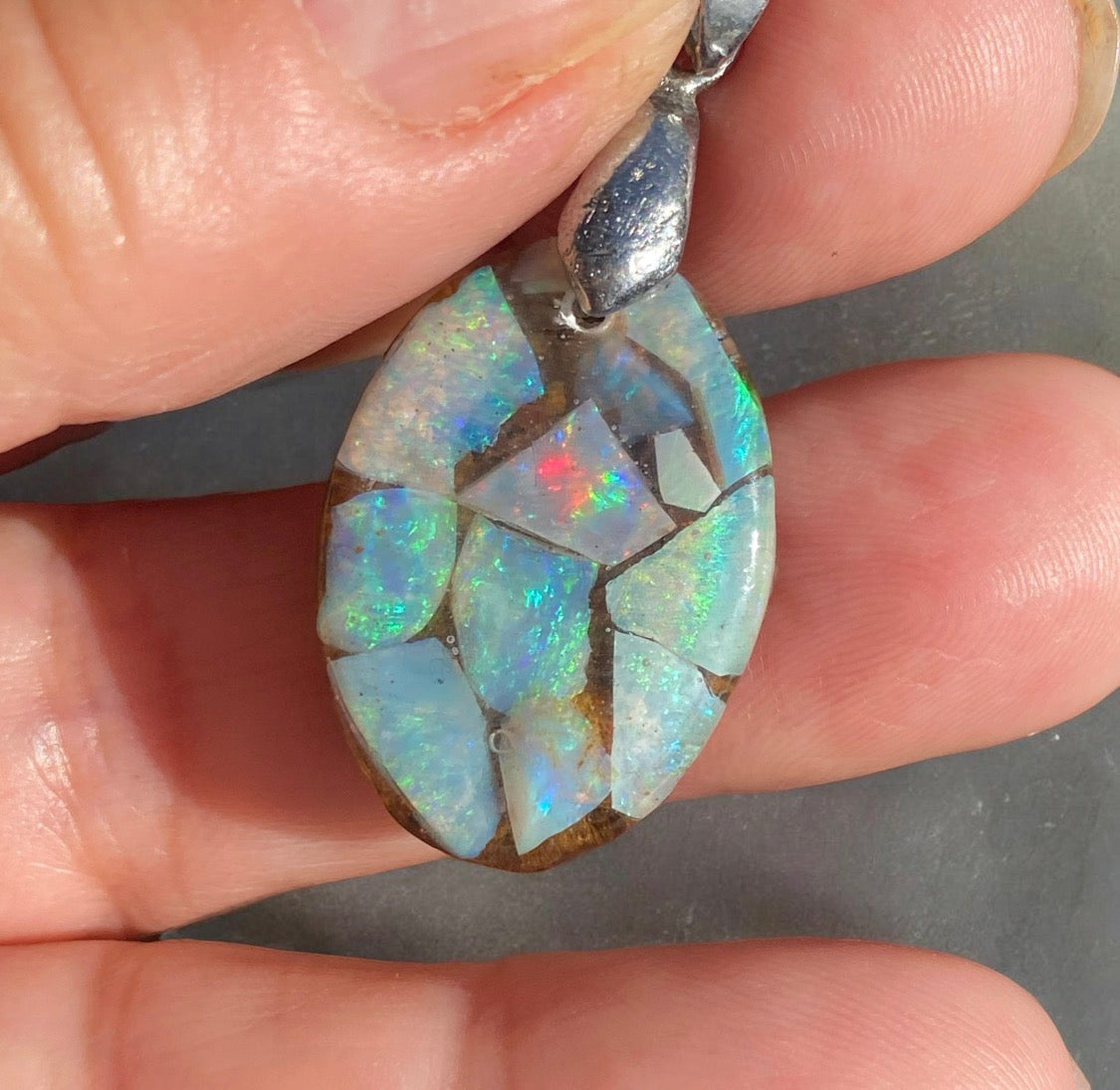 Coastal Mist Oval Small Australian Opal Inlay Pendant