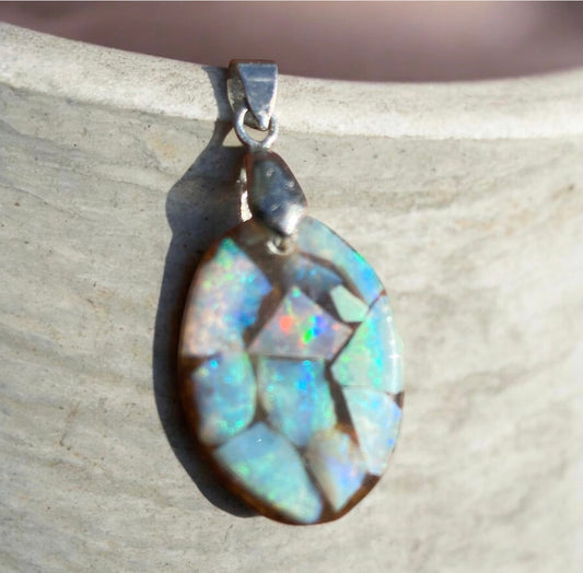 Coastal Mist Oval Small Australian Opal Inlay Pendant