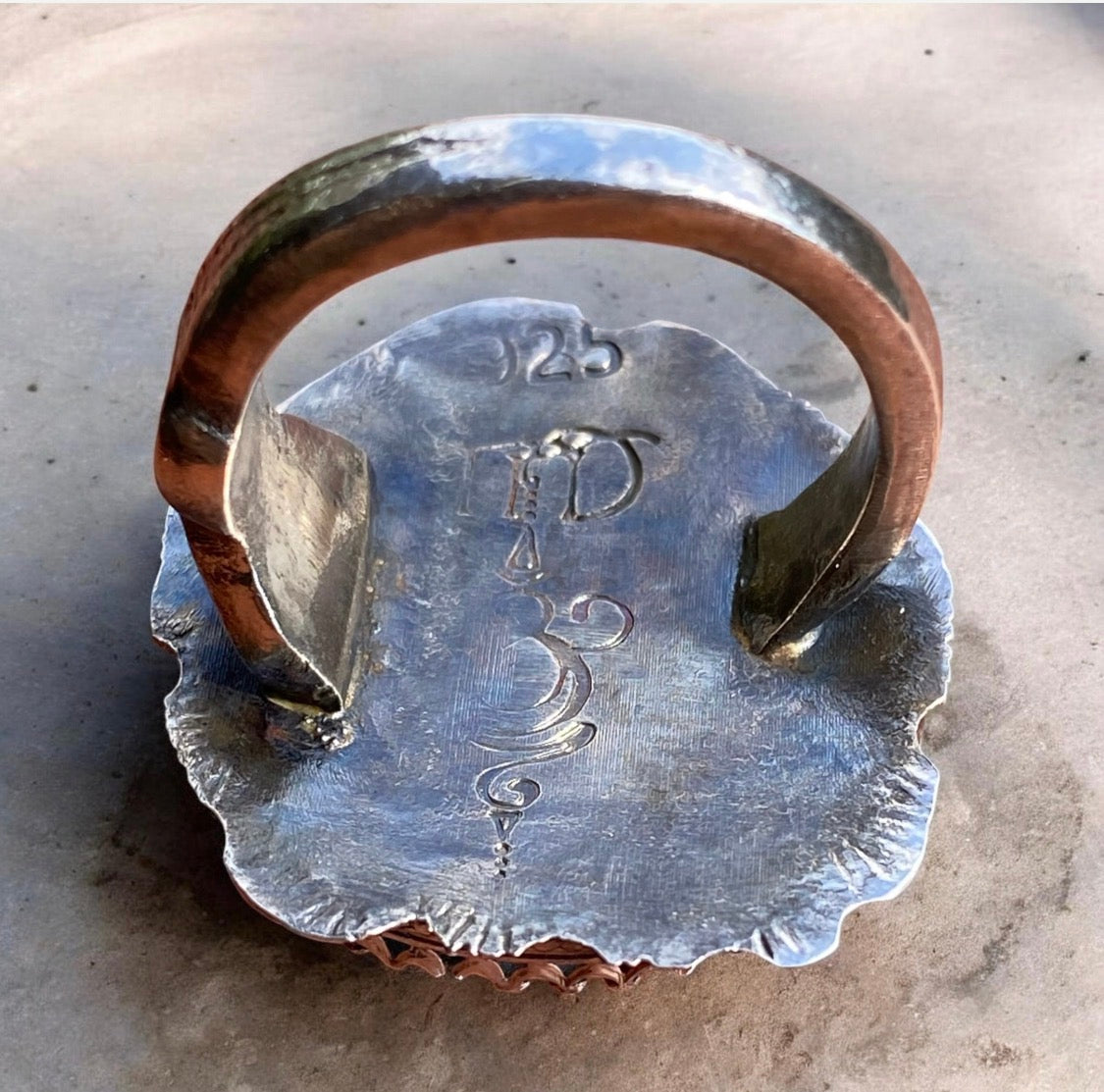Sterling Silver Ammonite Fossil Ring Lapis Turquoise Inlay Vintage Spoon Band