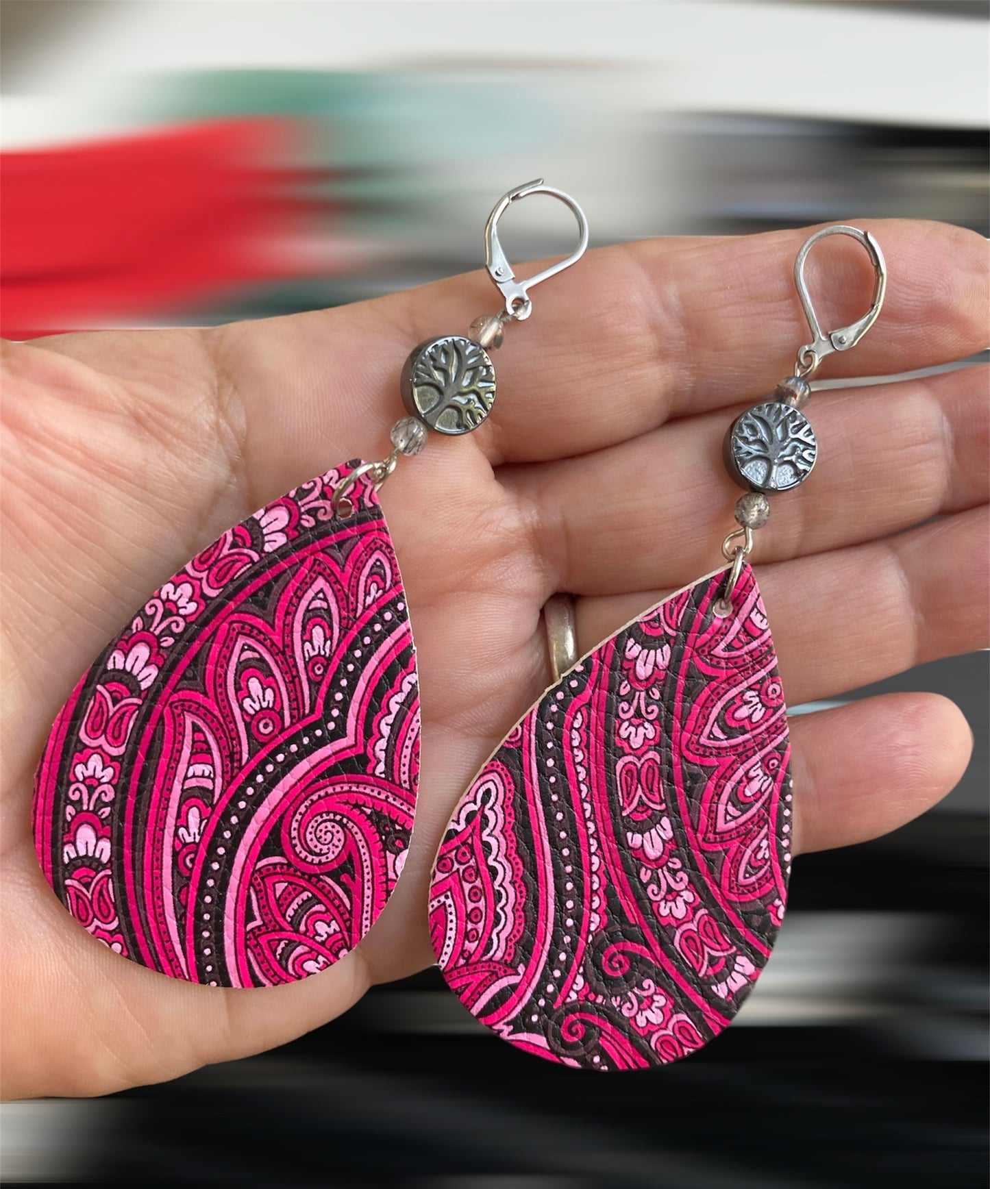 Handcrafted faux leather paisley print Earrings