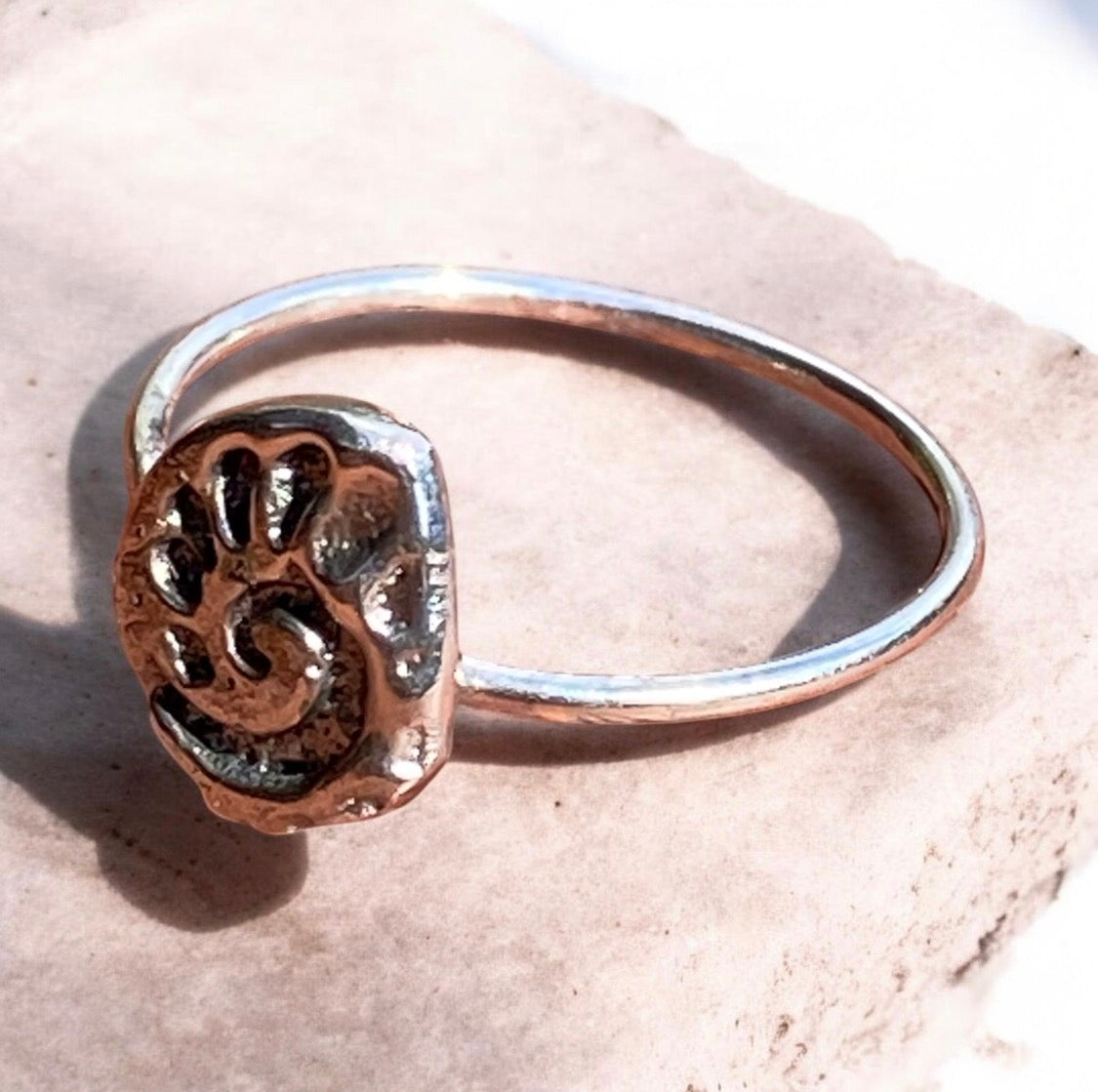 Sterling Silver Mini Ammonite Ring Size 6.5 Sand Cast