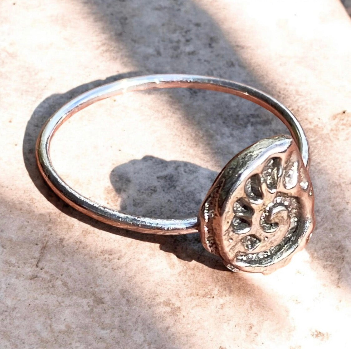Sterling Silver Mini Ammonite Ring Size 6.5 Sand Cast
