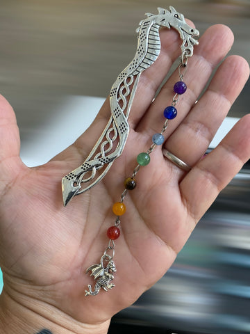 Handcrafted Antique Silver Bookmark with Chakra Beads
