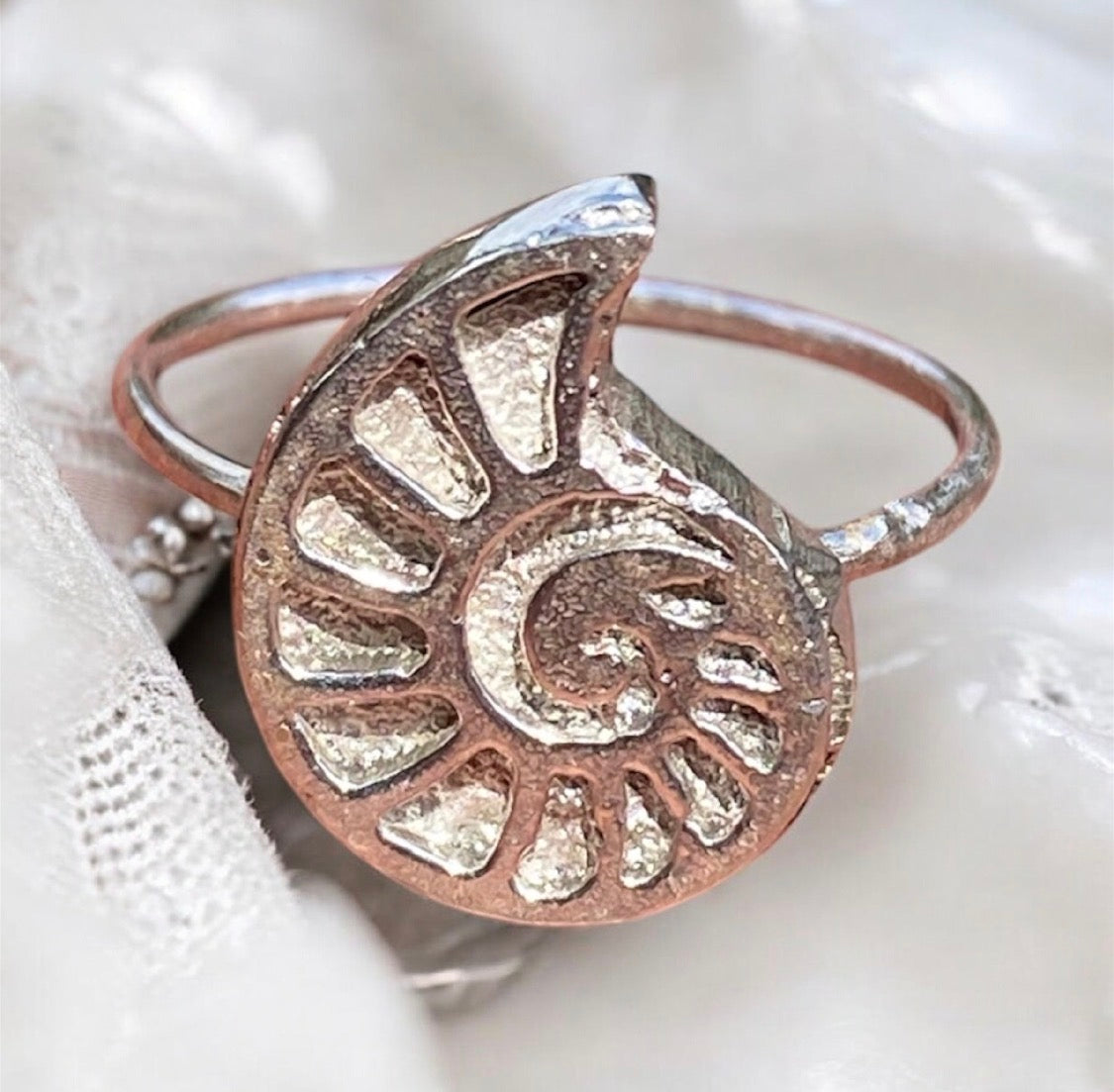 Sterling Silver Ammonite Ring Size 5.75 Sand Cast Fossil Ring