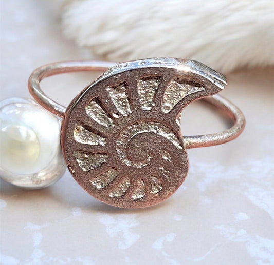 Sterling Silver Ammonite Ring Size 7 Sand Cast Statement Ring