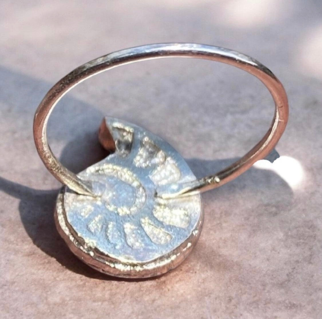Sterling Silver Ammonite Ring Size 5.75 Sand Cast Fossil Ring