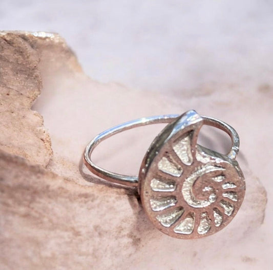 Sterling Silver Ammonite Ring Size 5.75 Sand Cast Fossil Ring