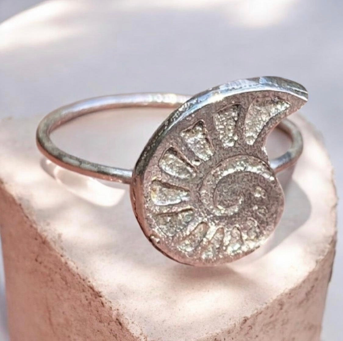 Sterling Silver Ammonite Ring Size 7 Sand Cast Statement Ring
