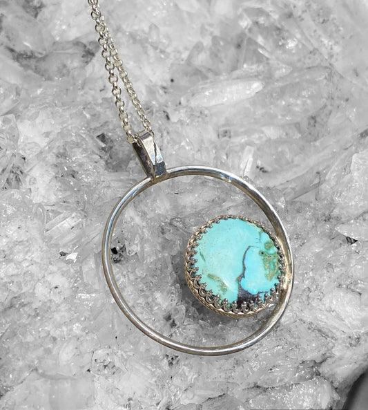 Handmade 12ct Turquoise Round Cabochon Circle Pendant