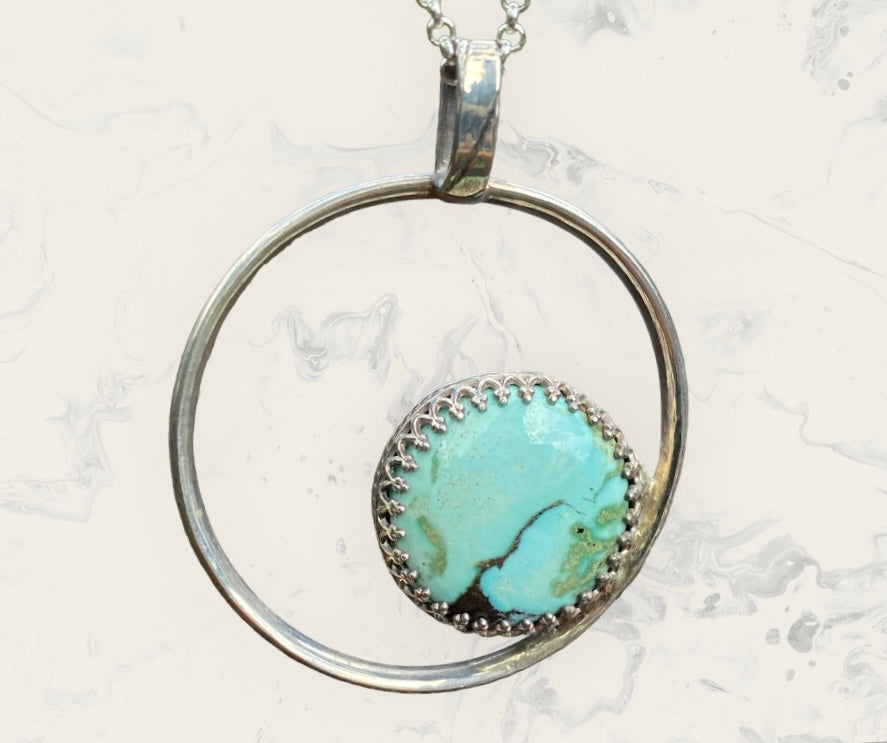 Handmade 12ct Turquoise Round Cabochon Circle Pendant