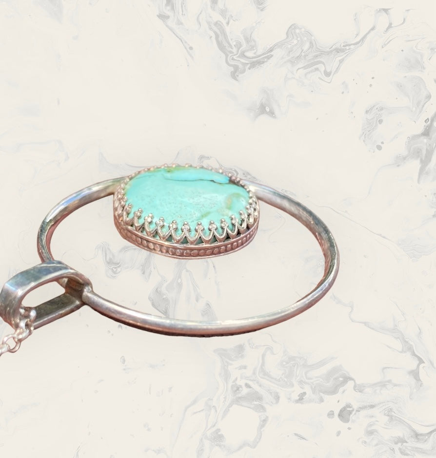 Handmade 12ct Turquoise Round Cabochon Circle Pendant