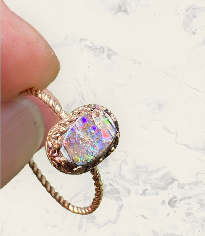 Queensland Boulder Opal Ring 14K Gold Filled Handmade Size 7.75