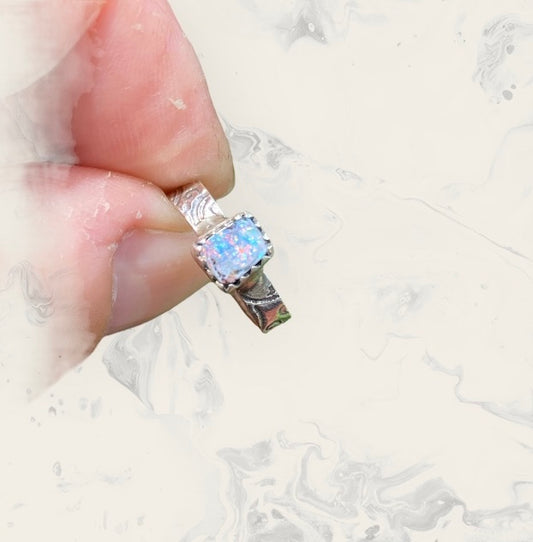 Handmade Queensland Boulder Opal Ring – Sterling Silver Petite Opal Ring (Size 4.5)
