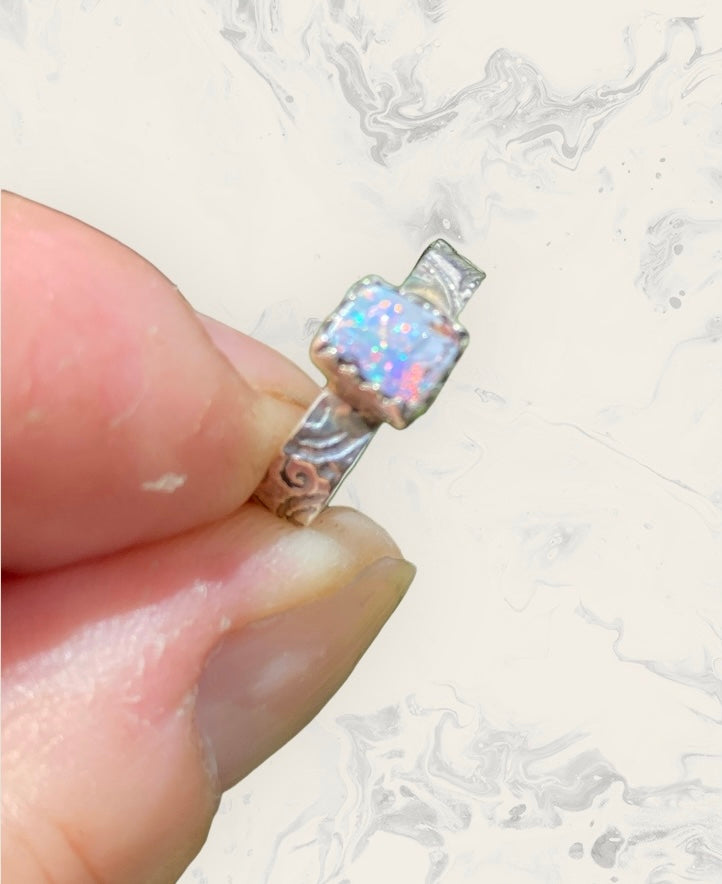 Handmade Queensland Boulder Opal Ring – Sterling Silver Petite Opal Ring (Size 4.5)