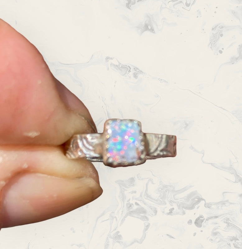 Handmade Queensland Boulder Opal Ring – Sterling Silver Petite Opal Ring (Size 4.5)