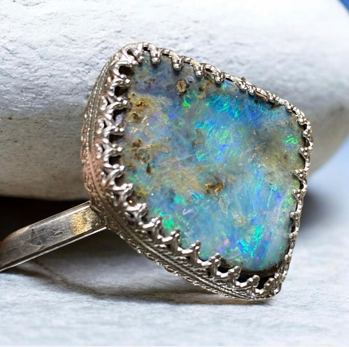 Sterling Silver Boulder Opal Cuff Bracelet One of a Kind Artisan Statement