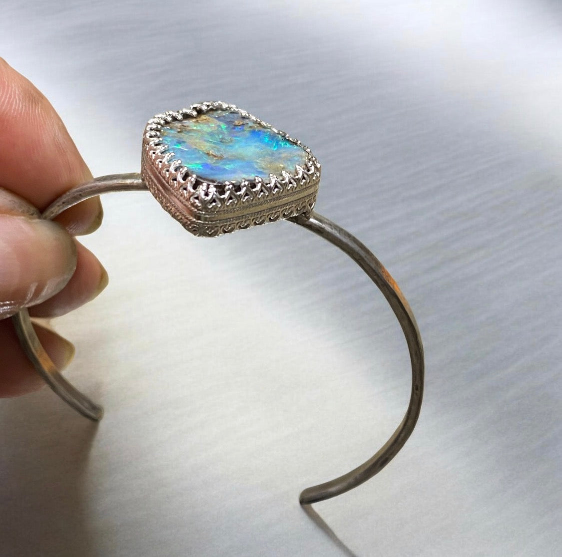 Sterling Silver Boulder Opal Cuff Bracelet One of a Kind Artisan Statement
