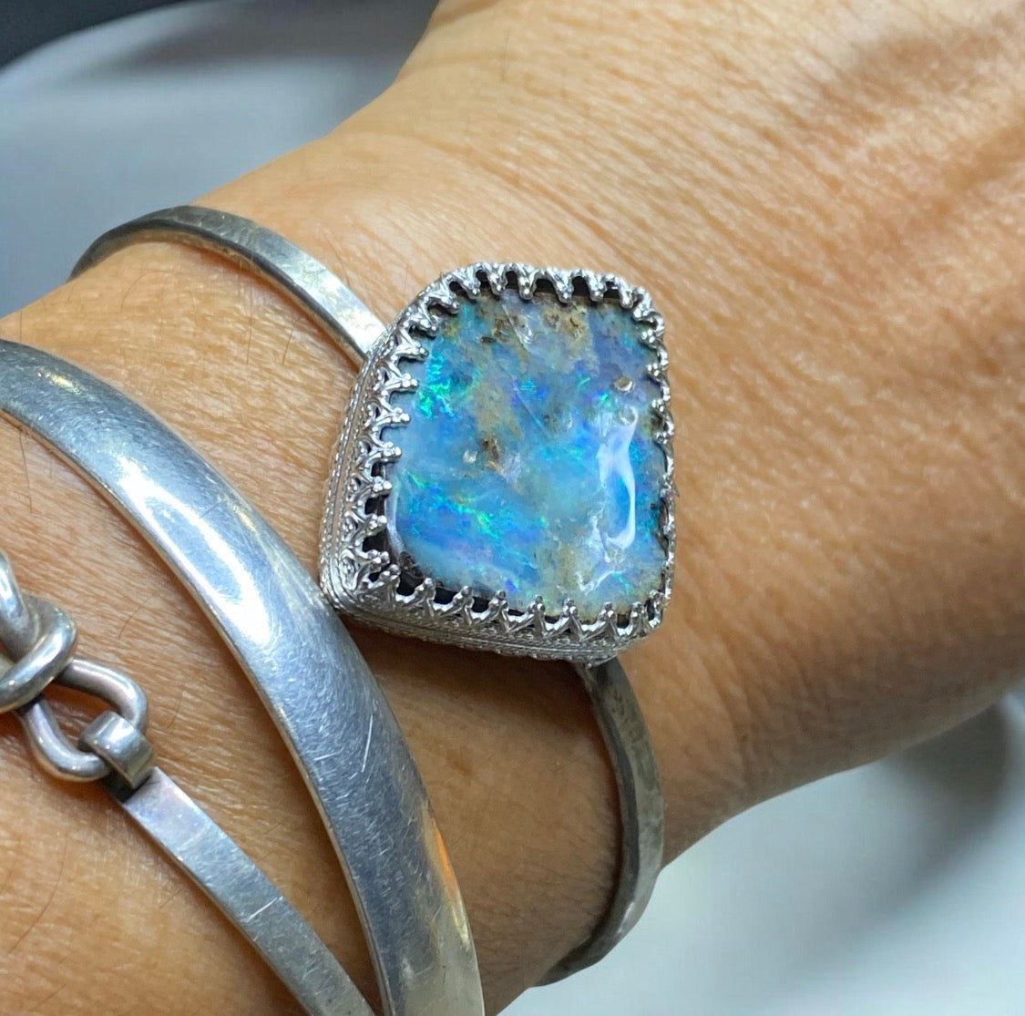 Sterling Silver Boulder Opal Cuff Bracelet One of a Kind Artisan Statement