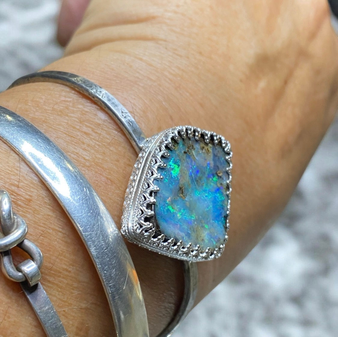 Sterling Silver Boulder Opal Cuff Bracelet One of a Kind Artisan Statement