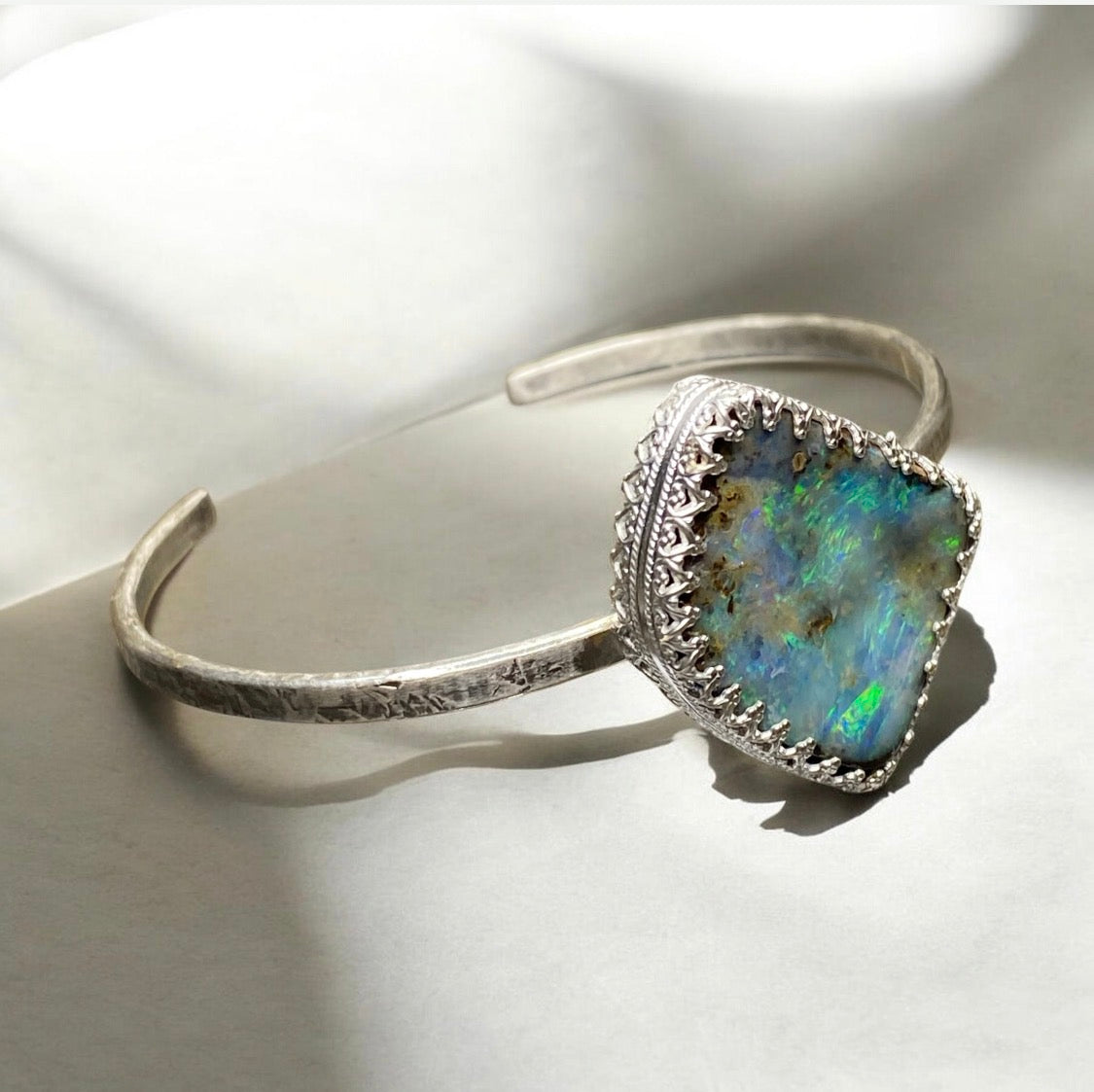 Sterling Silver Boulder Opal Cuff Bracelet One of a Kind Artisan Statement