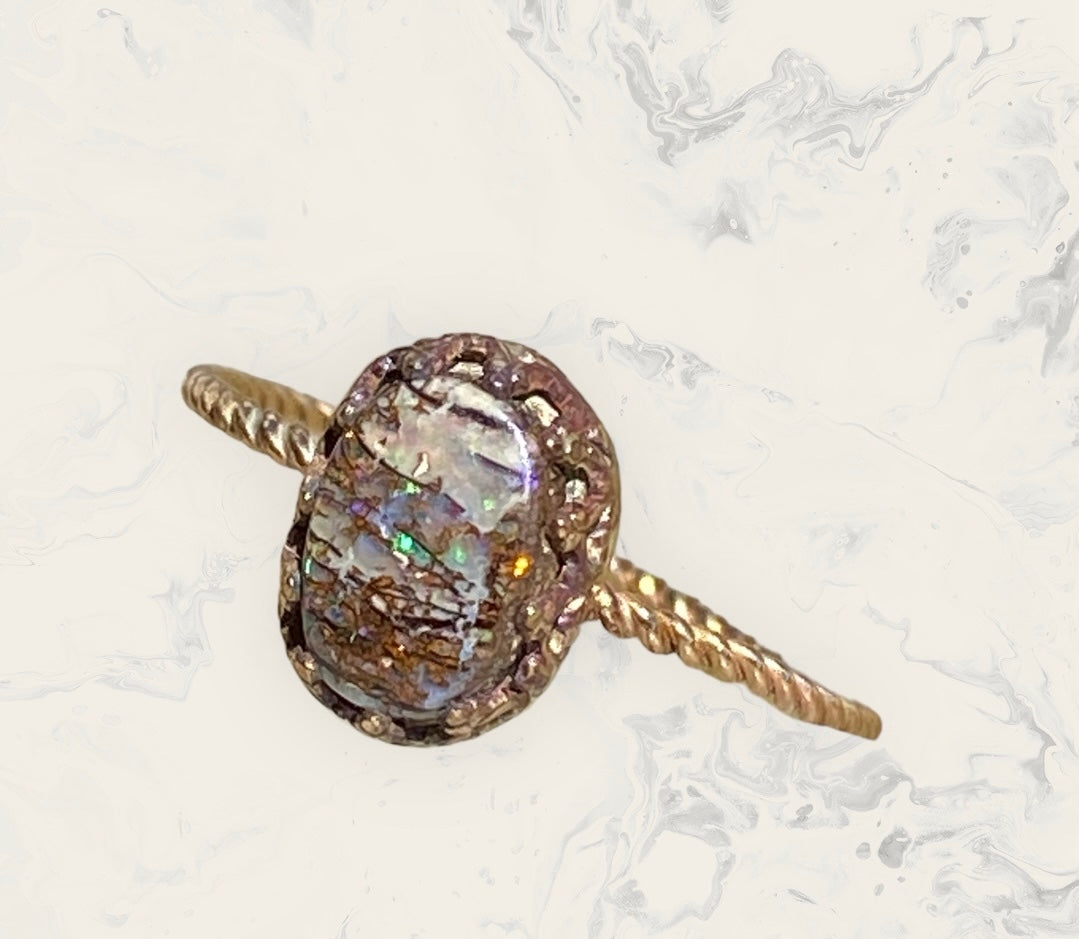 Queensland Boulder Opal Ring 14K Gold Filled Handmade Size 7.75