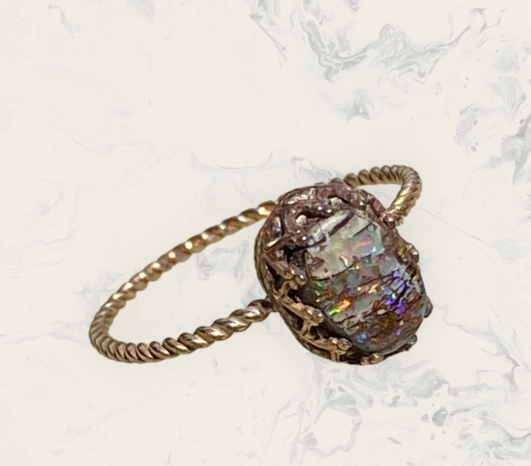 Queensland Boulder Opal Ring 14K Gold Filled Handmade Size 7.75