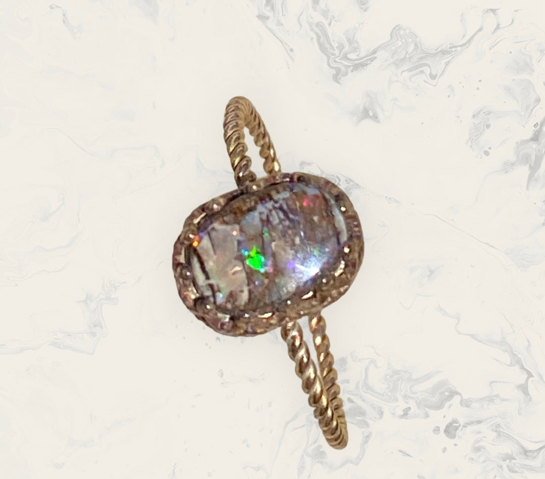 Queensland Boulder Opal Ring 14K Gold Filled Handmade Size 7.75