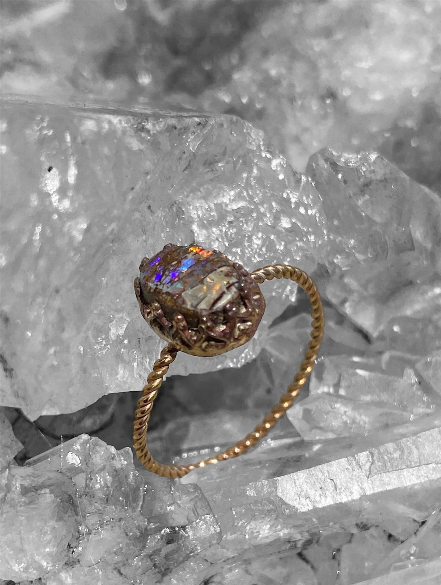 Queensland Boulder Opal Ring 14K Gold Filled Handmade Size 7.75
