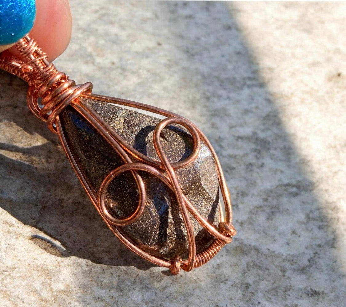 Boulder Opal Copper Wire Wrapped Pendant