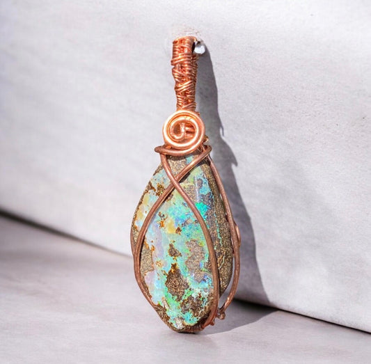 Boulder Opal Copper Wire Wrapped Pendant