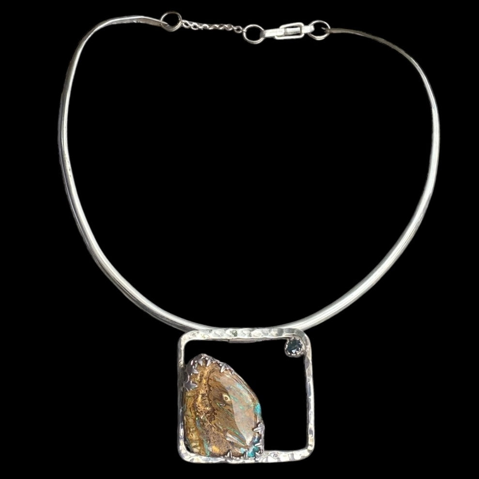 Handmade Yowah Opal & Australian Sapphire Sterling Silver Pendant