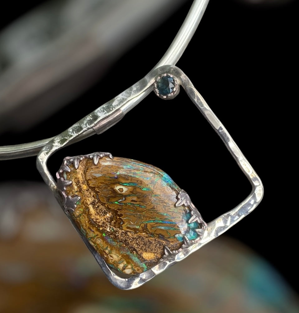 Handmade Yowah Opal & Australian Sapphire Sterling Silver Pendant