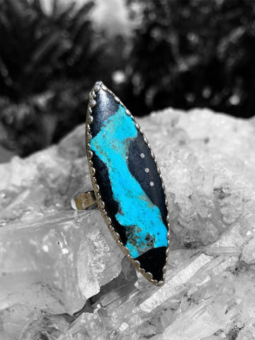 Handmade Jet with Turquoise Inlay Ring