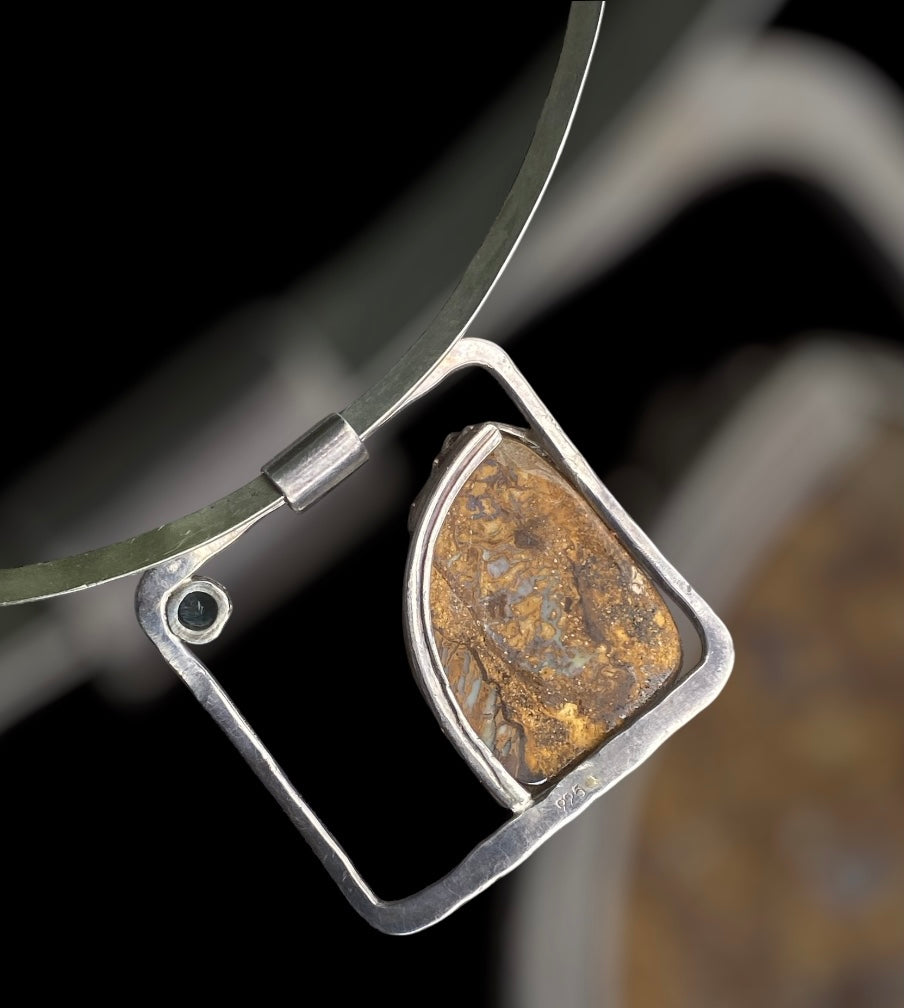 Handmade Yowah Opal & Australian Sapphire Sterling Silver Pendant
